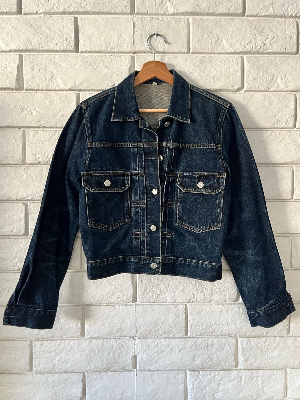 Vintage GUESS Dark Blue Wash Cotton Denim Trucker Type II